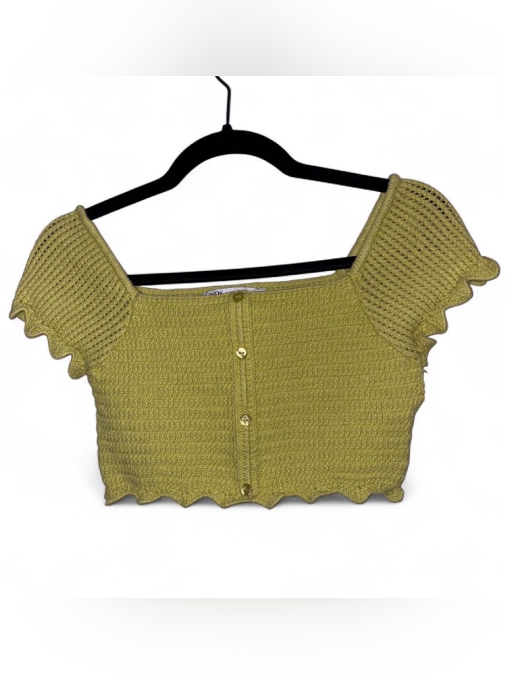 Zara Light Green Crochet Button Crop Top